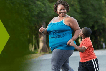 overweight mother and child walking, niddk