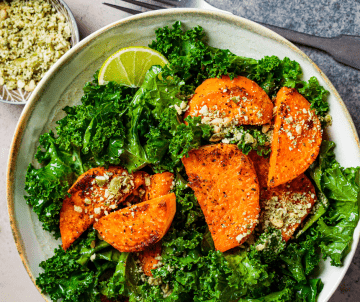 Bowl of Cooked Sweet Potatoes and Kale