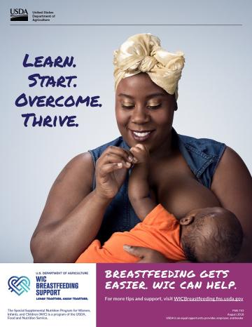 WIC Breastfeeding Support Campaign: Mom Poster - Learn, Start, Overcome, Thrive 1