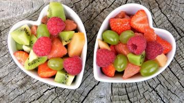 image of fruit in heart bowls